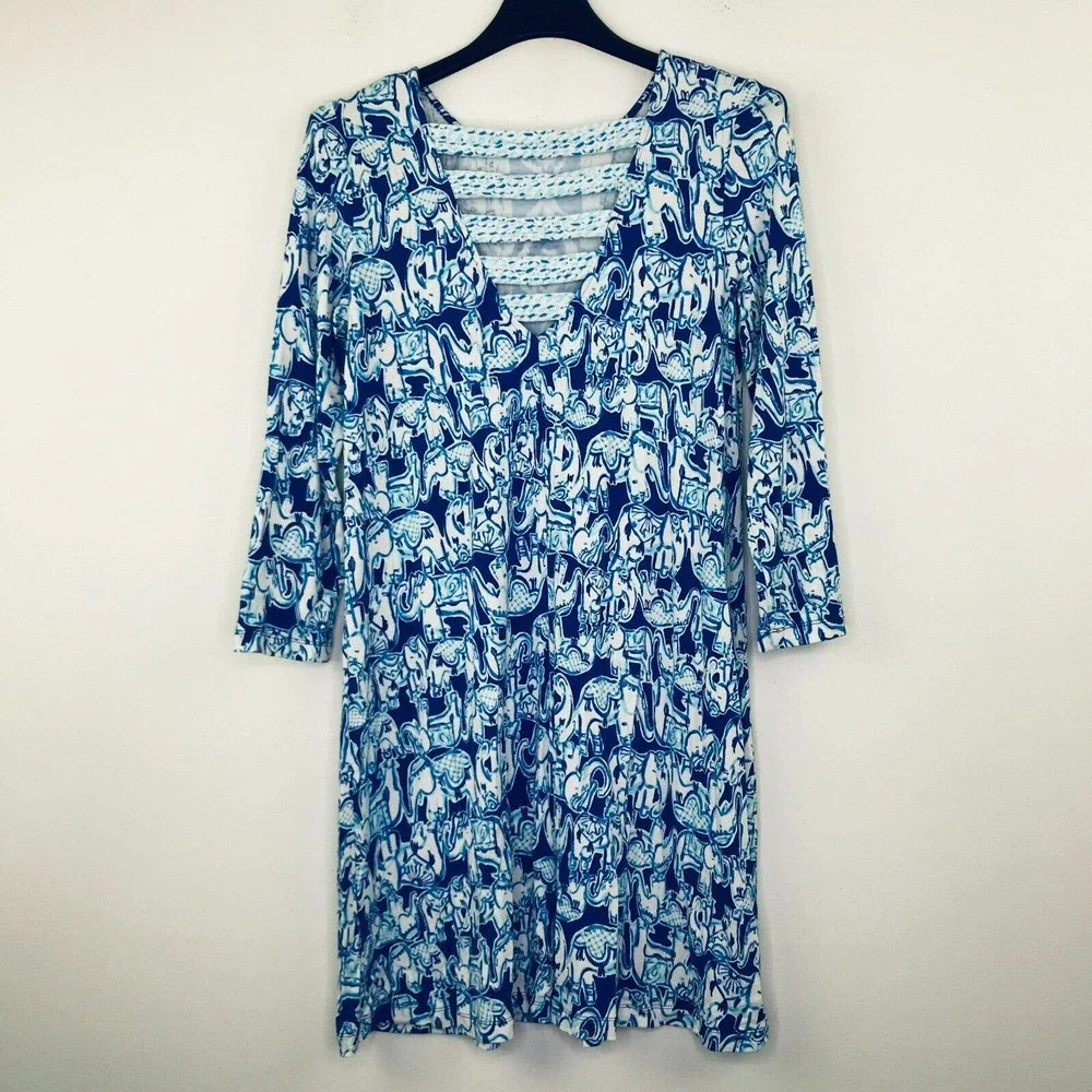 Lilly Pulitzer Small Dress Ophelia Get Trunky Blue Watercolor Elephant AZ28 - Picture 6 of 6